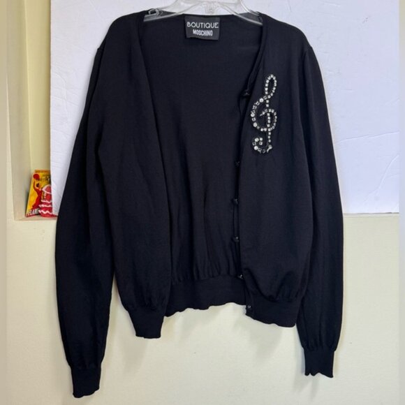Moschino Boutique Crystal Music Cardigan Sweater Button Down Knit Soft Preppy 8 - Picture 6 of 16